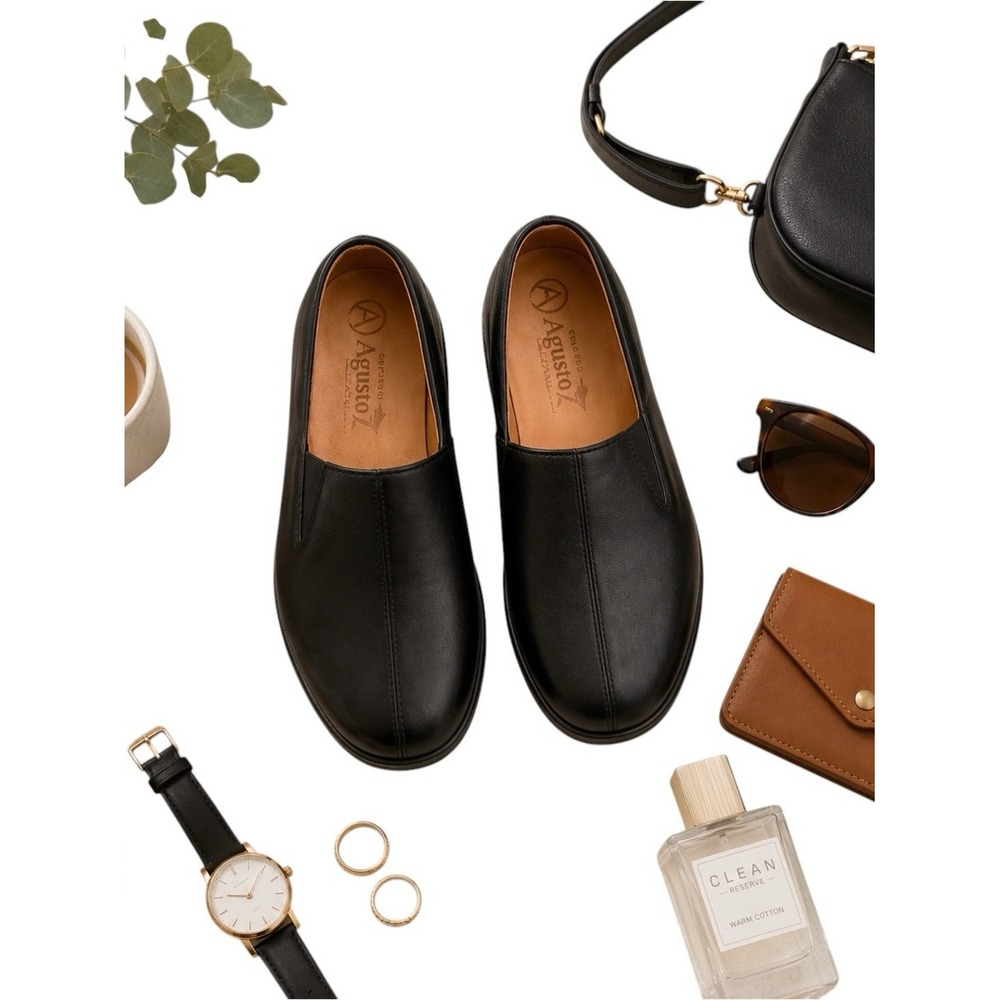 Agusto Calzado Black Leather Comfort Slip On Shoes Women's US 6 EU 36–37 Easy